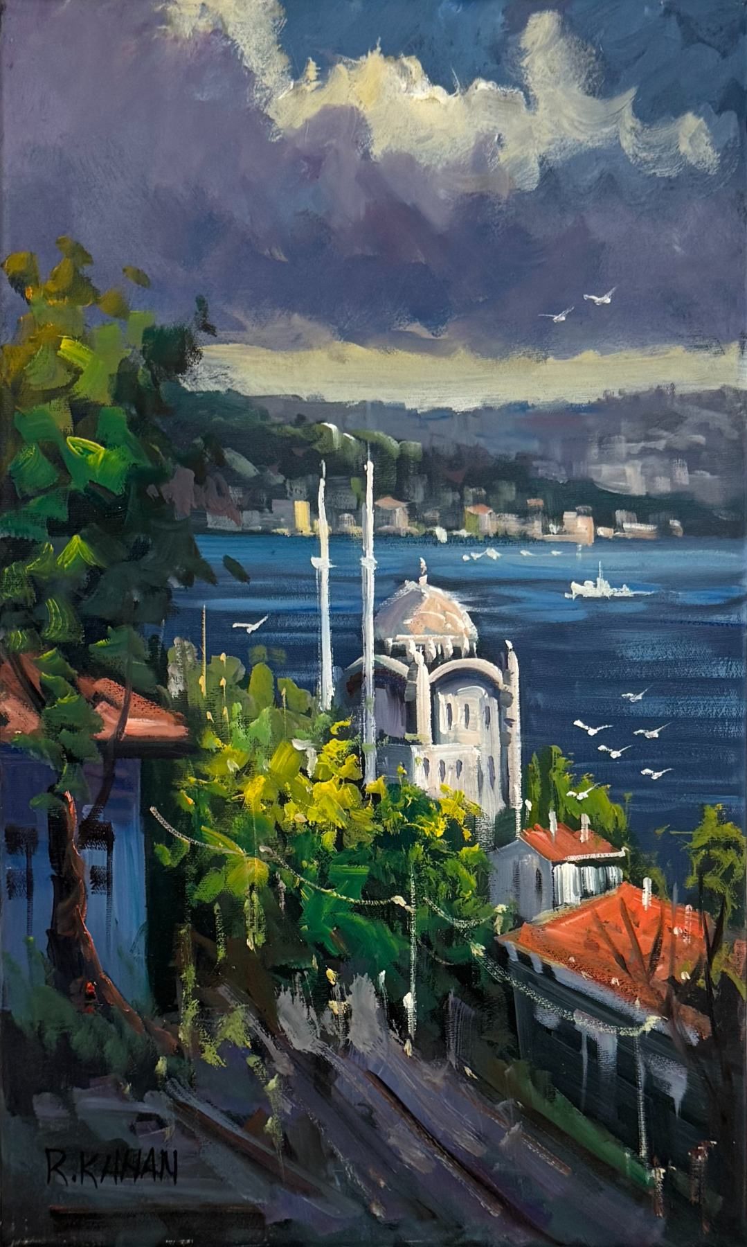 Mavi Boğaz Manzarası Yağlı Boya Tablosu Simurg Sanatevi