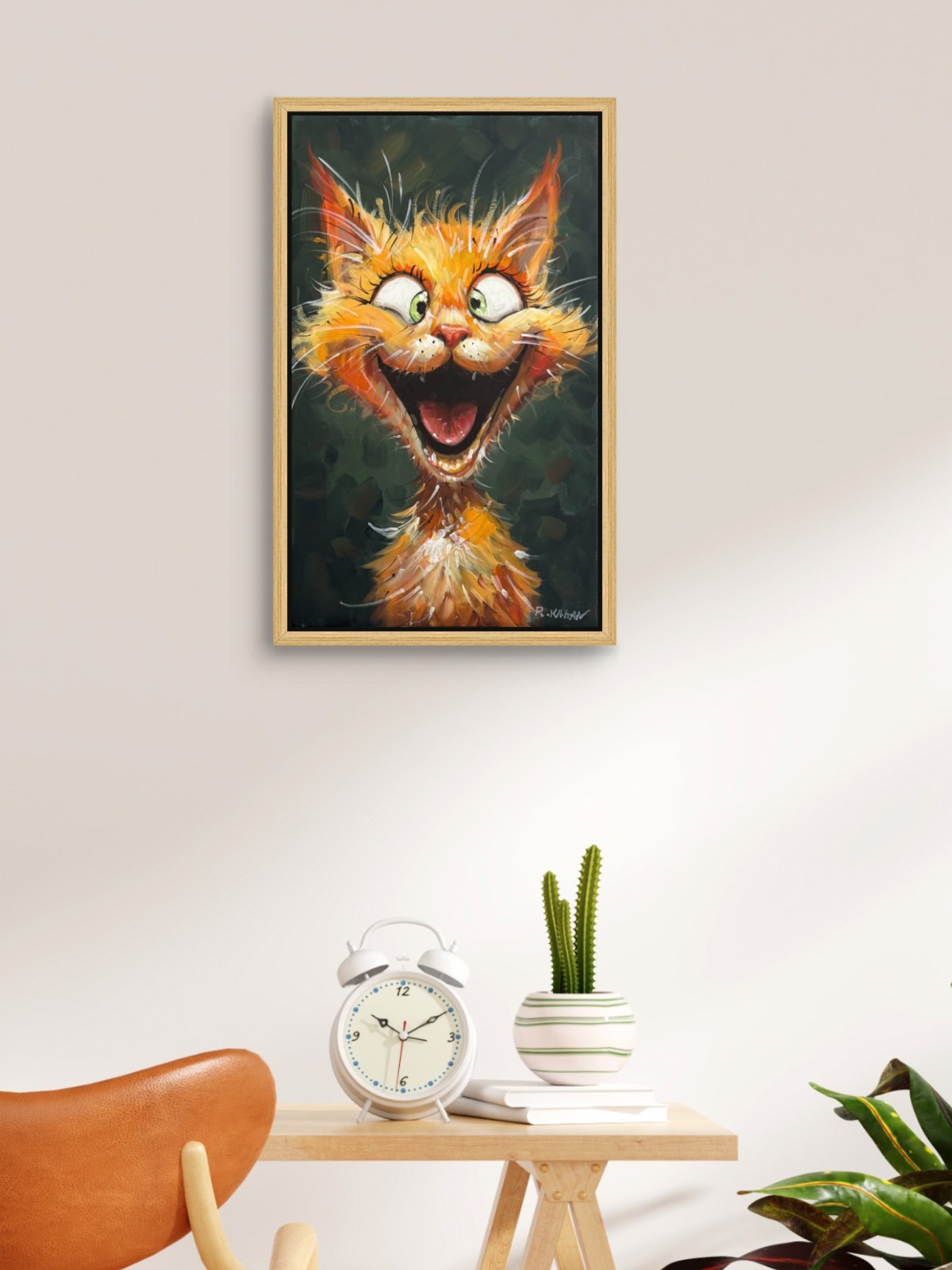 Neşeli Kedi Yağlı Boya Tablosu Simurg Sanatevi