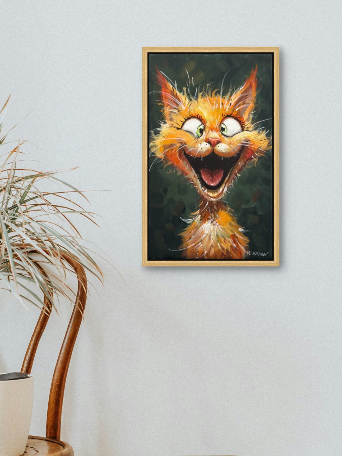 Neşeli Kedi Yağlı Boya Tablosu Simurg Sanatevi