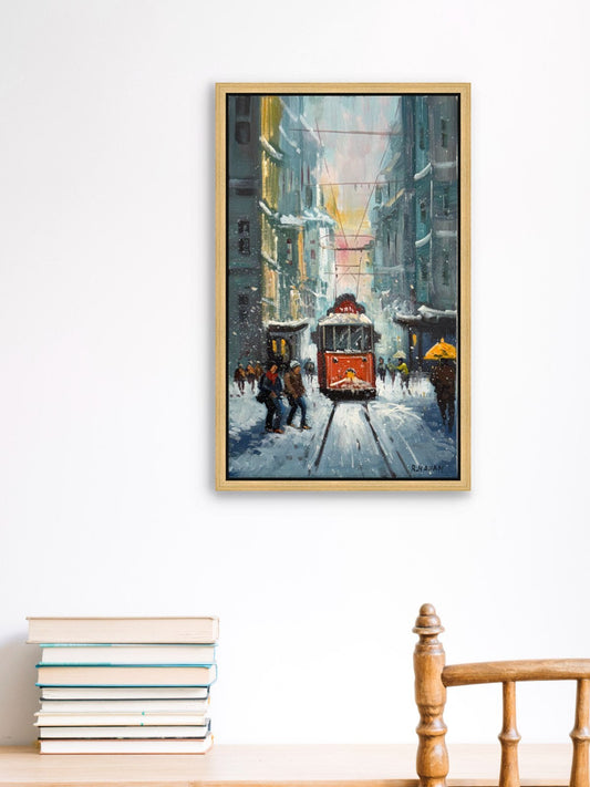İstiklal Caddesi'nde Tramvay Yağlı Boya Tablosu Simurg Sanatevi
