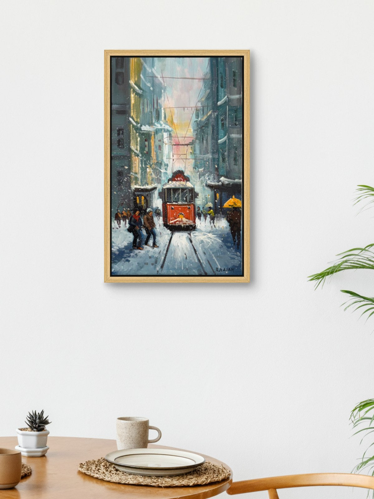 İstiklal Caddesi'nde Tramvay Yağlı Boya Tablosu Simurg Sanatevi