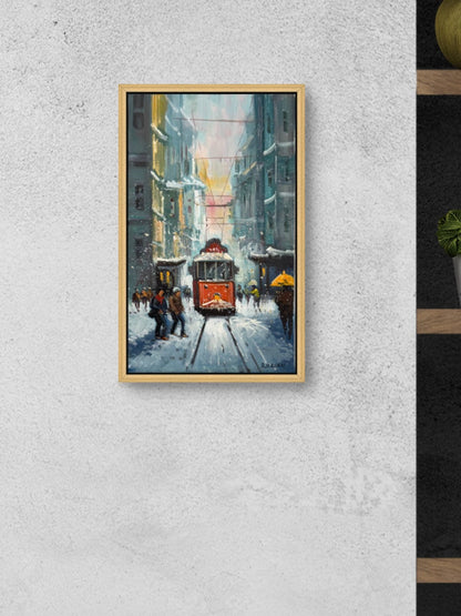 İstiklal Caddesi'nde Tramvay Yağlı Boya Tablosu Simurg Sanatevi