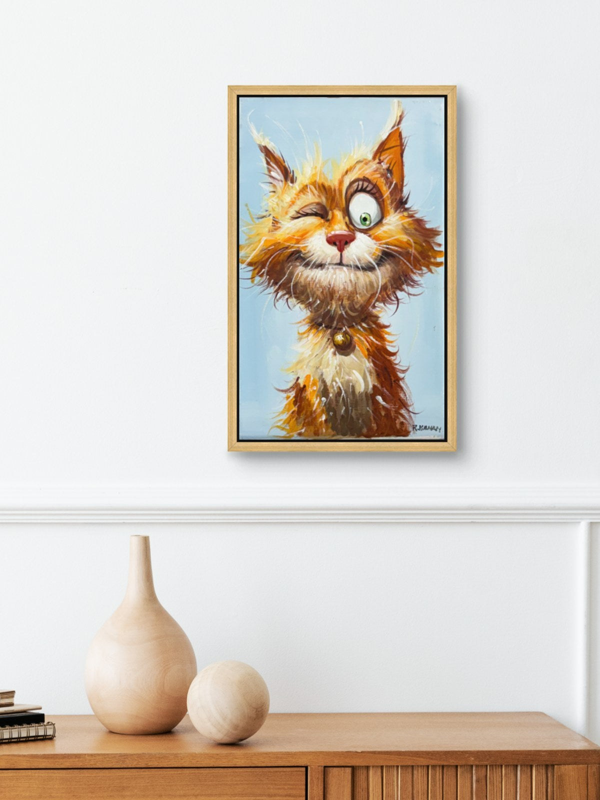 Tüylü Kedi Figürü Yağlı Boya Tablosu Simurg Sanatevi