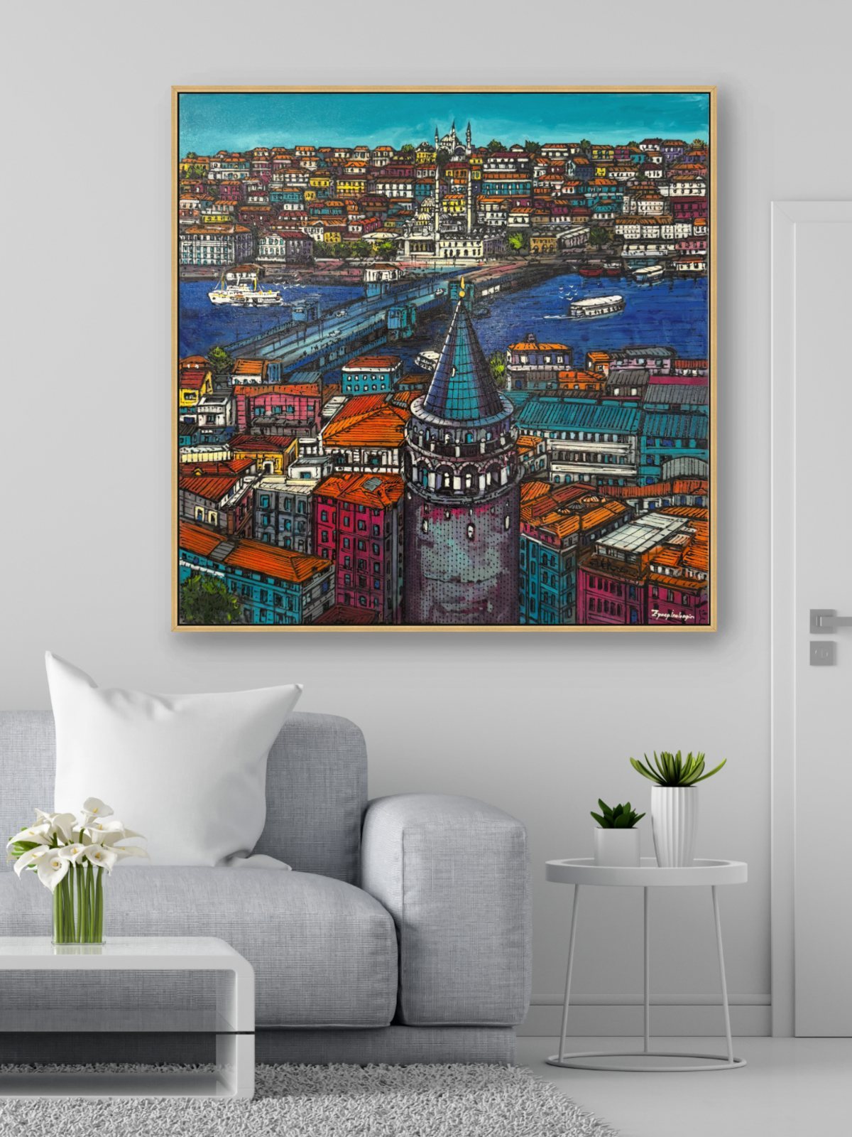Galata Kulesi Yağlı Boya Tablosu Simurg Sanatevi