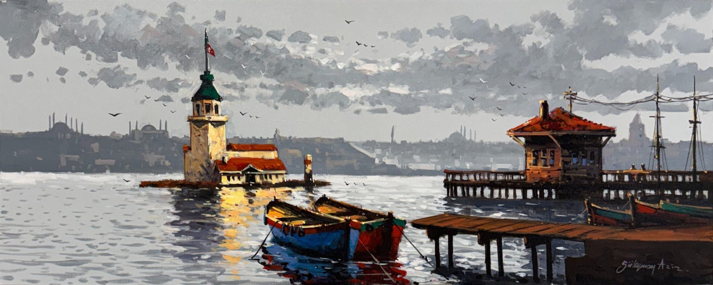 Kız Kulesi Boğaz'da Yağlı Boya Tablosu Simurg Sanatevi