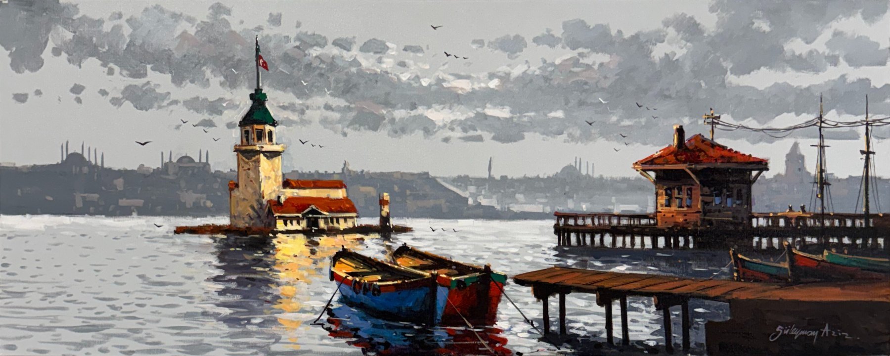 Kız Kulesi Boğaz'da Yağlı Boya Tablosu Simurg Sanatevi