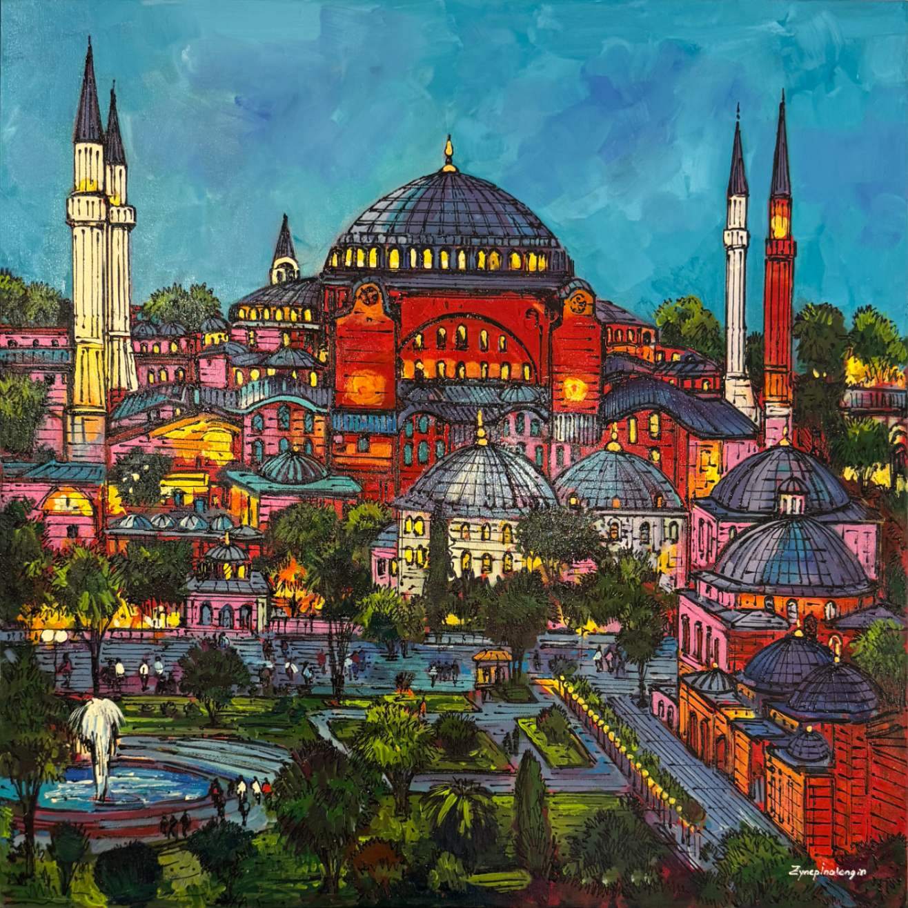 Minareler Arası Şehir Yağlı Boya Tablosu Simurg Sanatevi