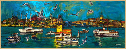 İstanbul Kıyı Silueti Yağlı Boya Tablosu Simurg Sanatevi