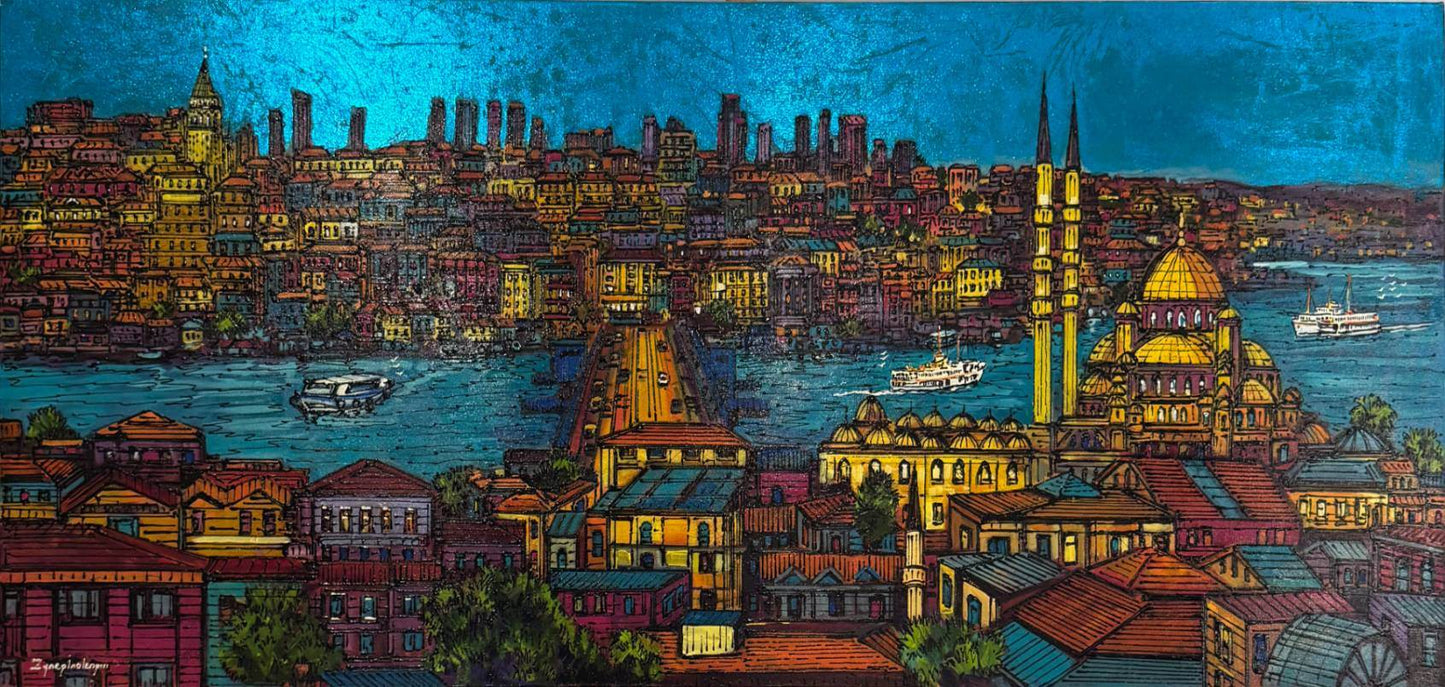 Masal Şehir İstanbul Yağlı Boya Tablosu Simurg Sanatevi