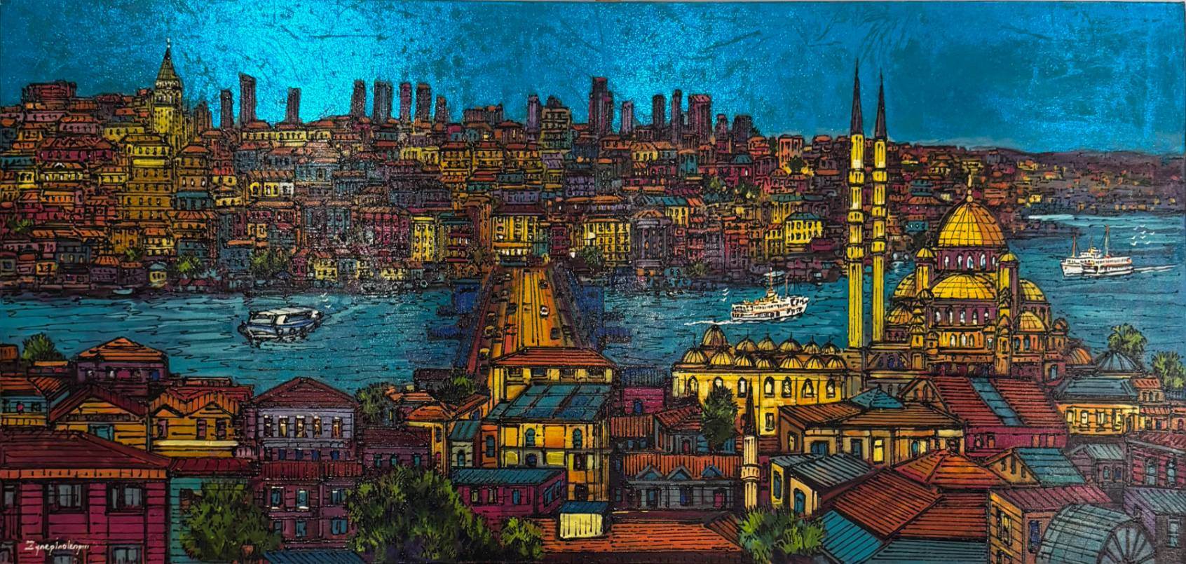 Masal Şehir İstanbul Yağlı Boya Tablosu Simurg Sanatevi