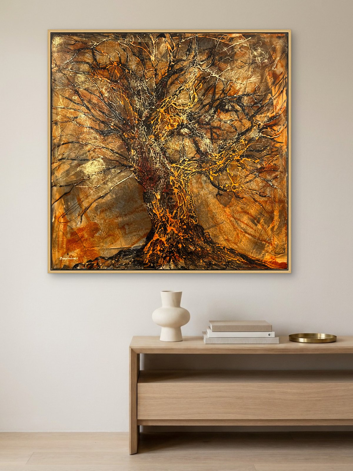 Köklerin Yankısı Yağlı Boya Tablosu Simurg Sanatevi