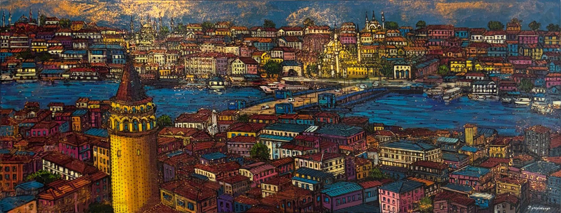 Galata Panoraması Yağlı Boya Tablosu Simurg Sanatevi