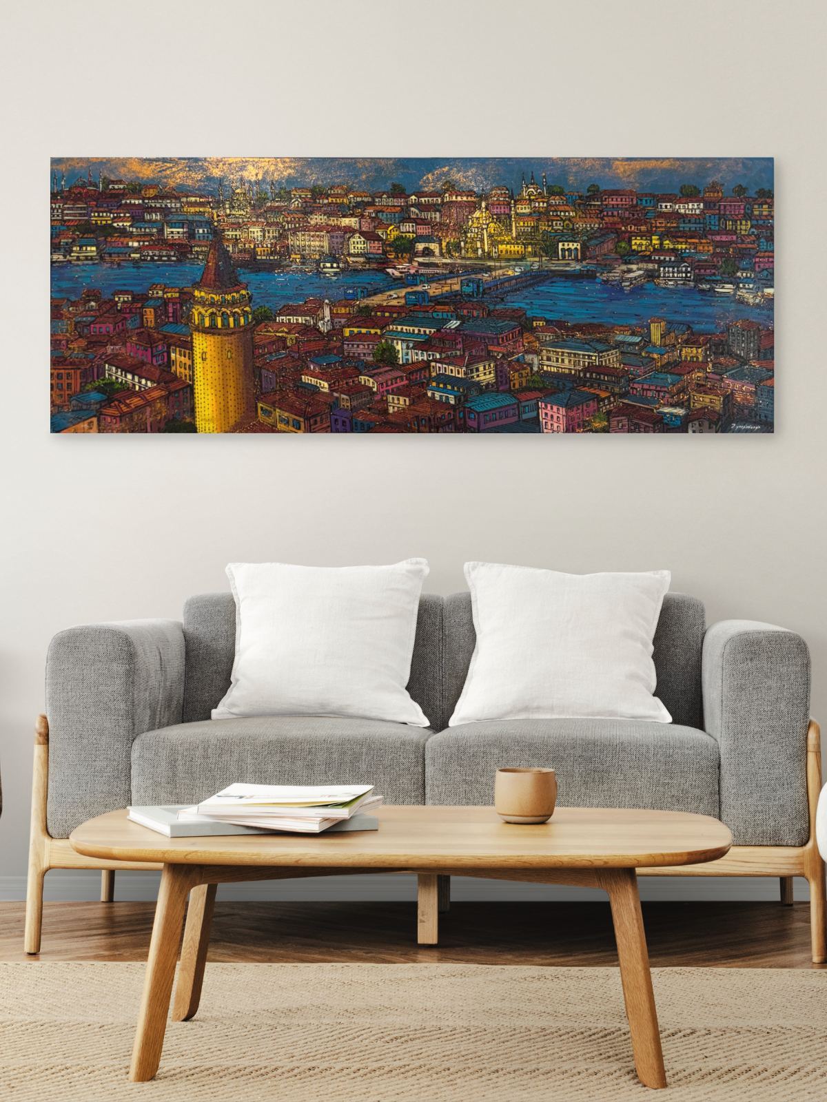 Galata Panoraması Yağlı Boya Tablosu Simurg Sanatevi