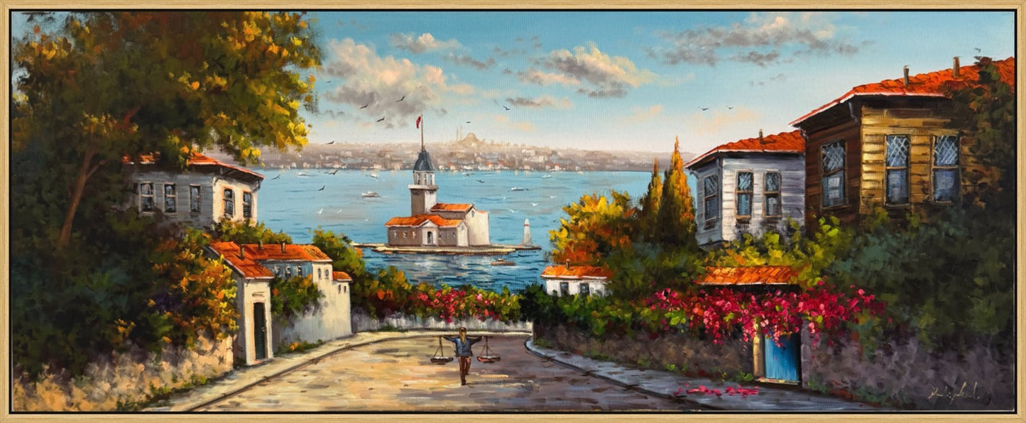 Eski Mahalleden Kız Kulesi Yağlı Boya Tablosu Simurg Sanatevi