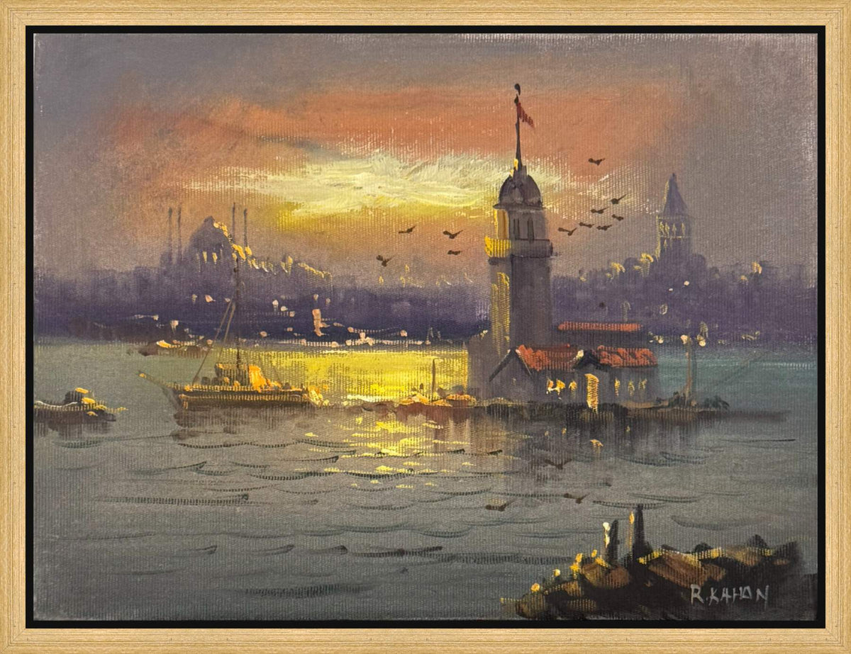 Kıyıda Kız Kulesi Yağlı Boya Tablosu Simurg Sanatevi