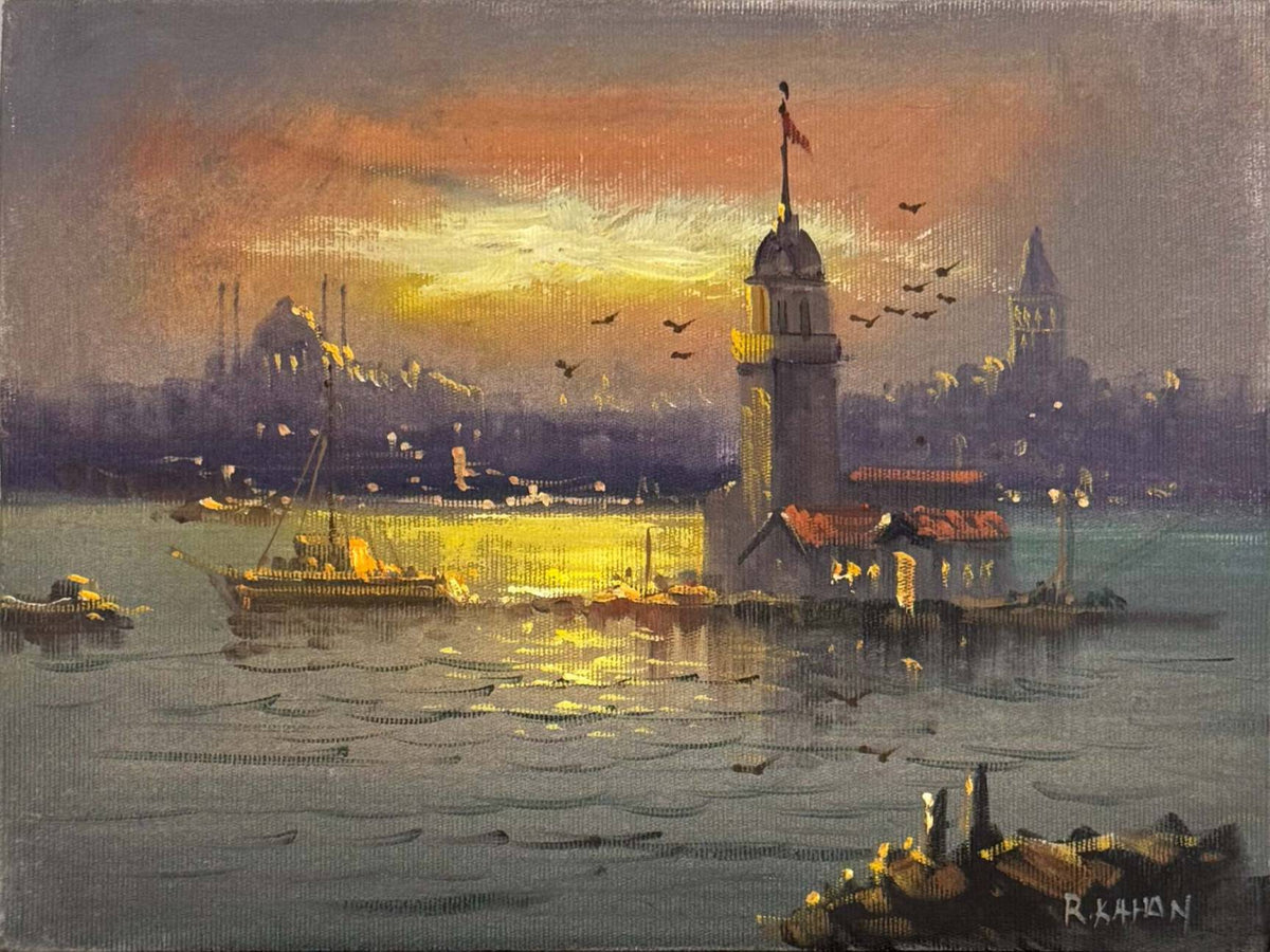 Kıyıda Kız Kulesi Yağlı Boya Tablosu Simurg Sanatevi