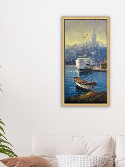 Limandan Galata'ya Bakış Yağlı Boya Tablosu Simurg Sanatevi