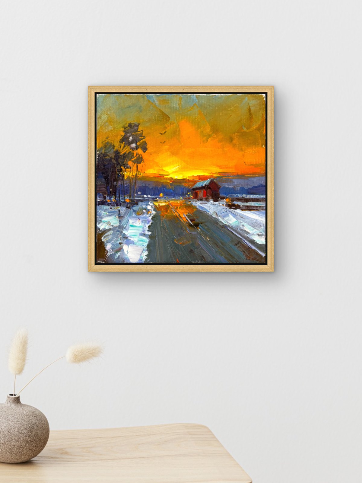 Gün Batımında Kulübe Yağlı Boya Tablosu Simurg Sanatevi