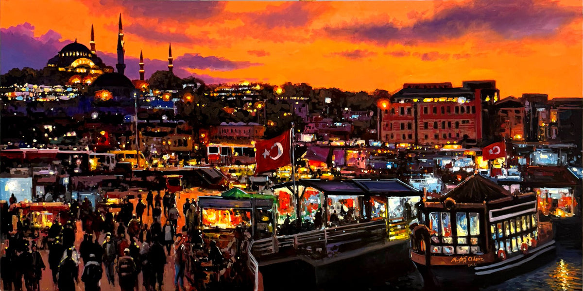 Gün Batımı Limanı Yağlı Boya Tablosu Simurg Sanatevi