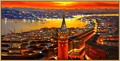 Galata'da Günbatımı Yağlı Boya Tablosu Simurg Sanatevi