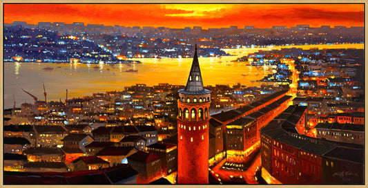 Galata'da Günbatımı Yağlı Boya Tablosu Simurg Sanatevi