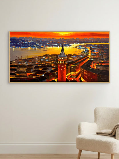 Galata'da Günbatımı Yağlı Boya Tablosu Simurg Sanatevi