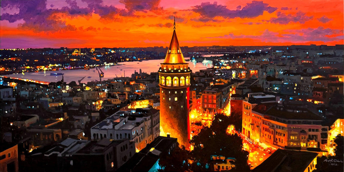 Gün Batımında Galata Yağlı Boya Tablosu Simurg Sanatevi