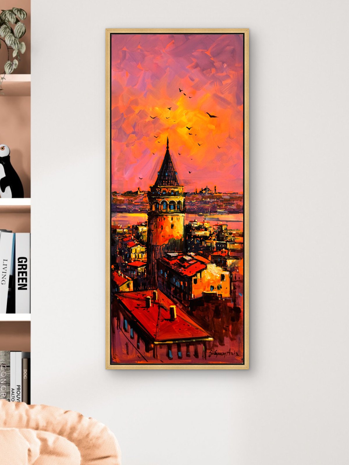 Gün Batımında Tarihi Kule Yağlı Boya Tablosu Simurg Sanatevi