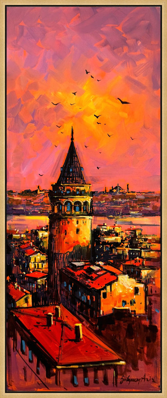 Gün Batımında Tarihi Kule Yağlı Boya Tablosu Simurg Sanatevi
