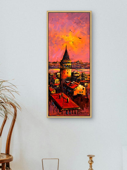 Gün Batımında Tarihi Kule Yağlı Boya Tablosu Simurg Sanatevi