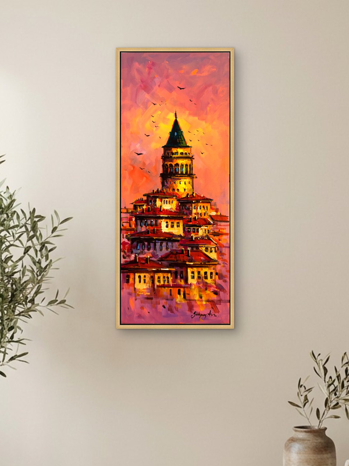 Gün Batımı ve Galata Yağlı Boya Tablosu Simurg Sanatevi