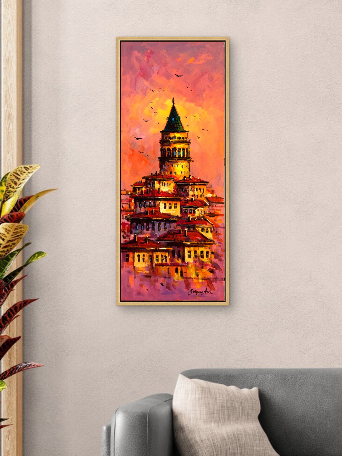 Gün Batımı ve Galata Yağlı Boya Tablosu Simurg Sanatevi