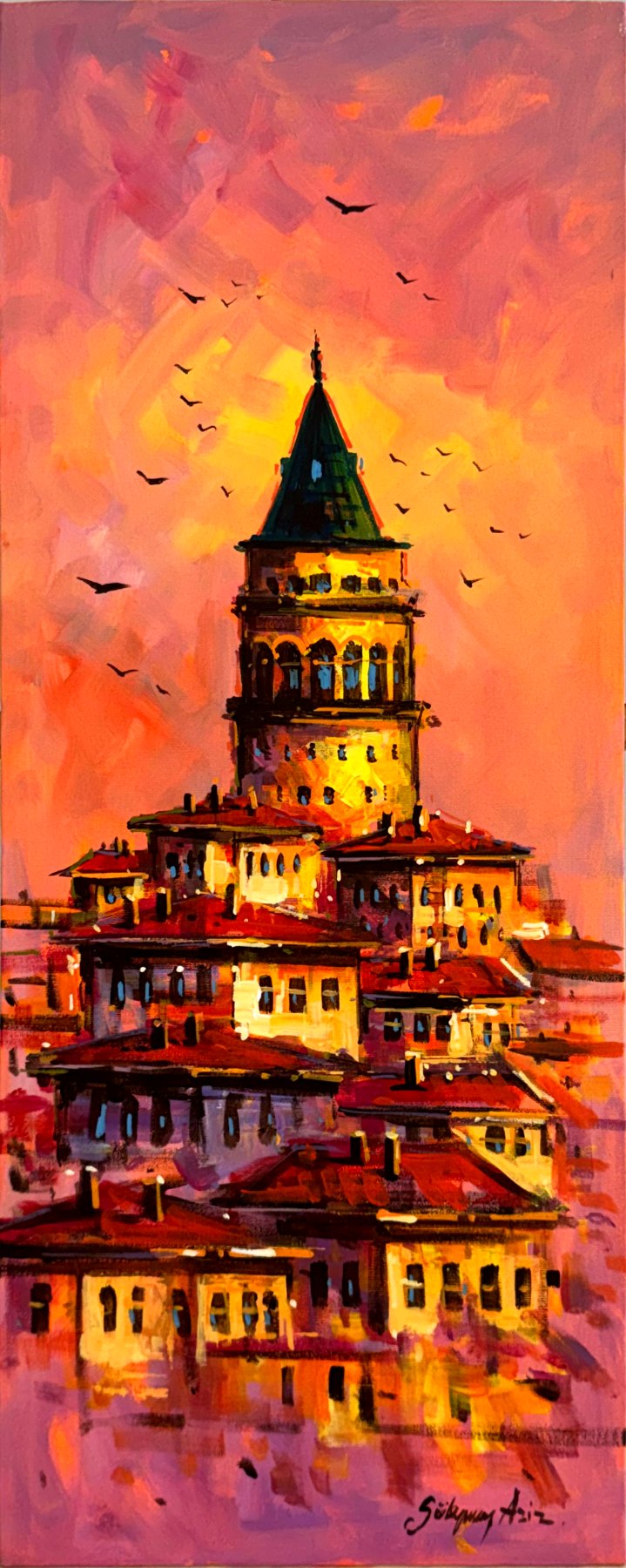 Gün Batımı ve Galata Yağlı Boya Tablosu Simurg Sanatevi
