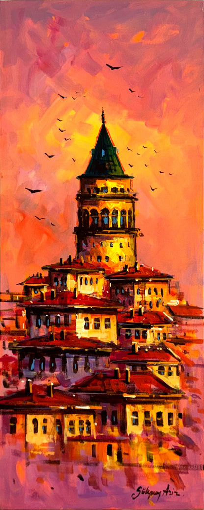 Gün Batımı ve Galata Yağlı Boya Tablosu Simurg Sanatevi