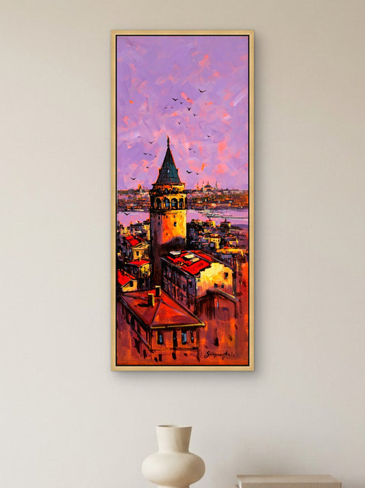 Galata Üzerinde Akşam Yağlı Boya Tablosu Simurg Sanatevi