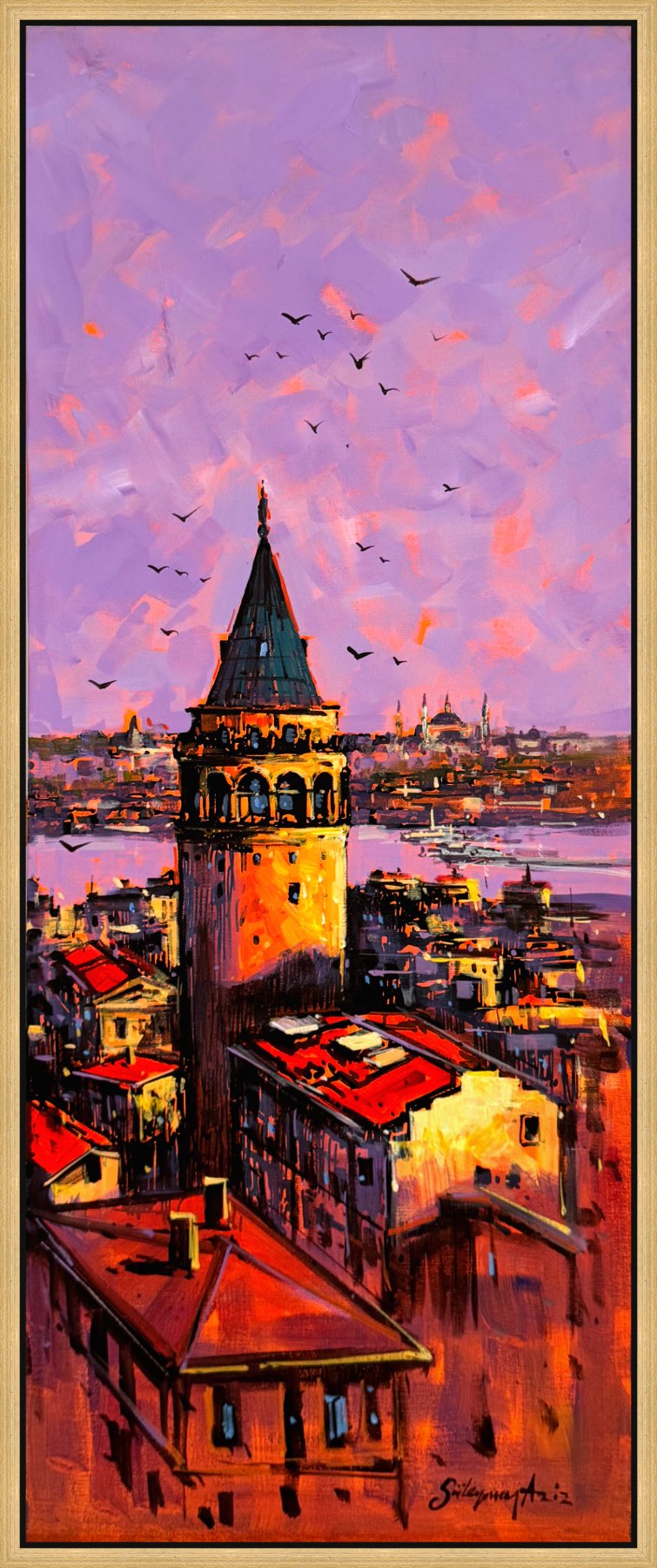 Galata Üzerinde Akşam Yağlı Boya Tablosu Simurg Sanatevi