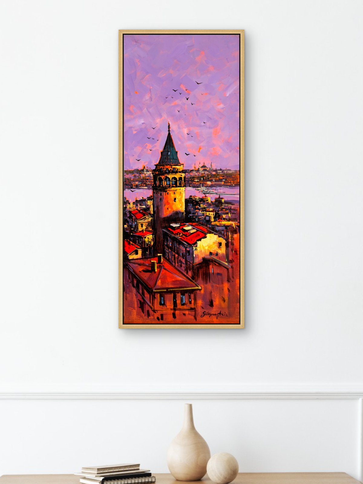 Galata Üzerinde Akşam Yağlı Boya Tablosu Simurg Sanatevi