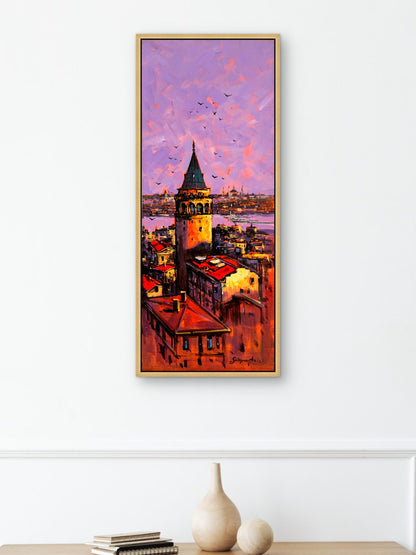 Galata Üzerinde Akşam Yağlı Boya Tablosu Simurg Sanatevi