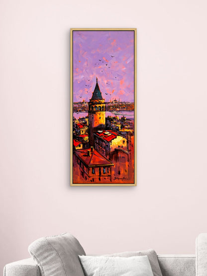Galata Üzerinde Akşam Yağlı Boya Tablosu Simurg Sanatevi