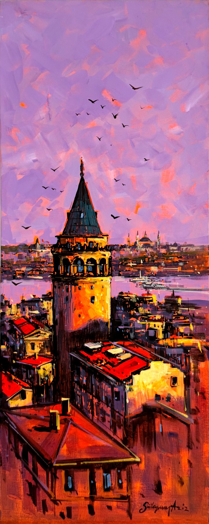 Galata Üzerinde Akşam Yağlı Boya Tablosu Simurg Sanatevi