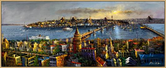 Galata'dan İstanbul Manzarası Yağlı Boya Tablosu Simurg Sanatevi