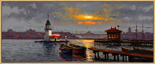 Kuledeki Kayıklar Yağlı Boya Tablosu Simurg Sanatevi