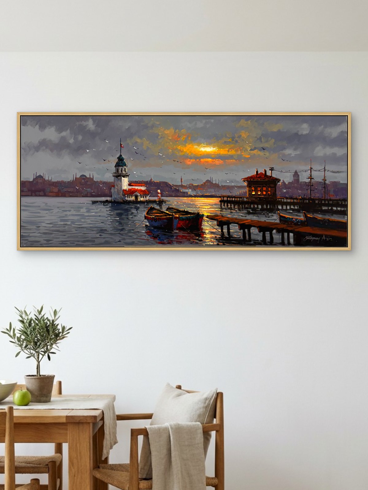 Kuledeki Kayıklar Yağlı Boya Tablosu Simurg Sanatevi