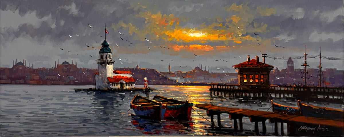 Kuledeki Kayıklar Yağlı Boya Tablosu Simurg Sanatevi