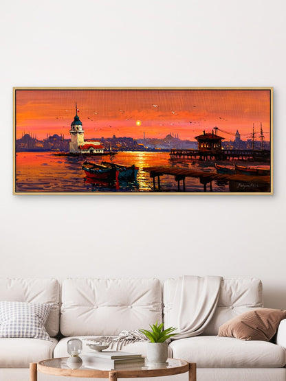 Gün Batımında Liman Yağlı Boya Tablosu Simurg Sanatevi