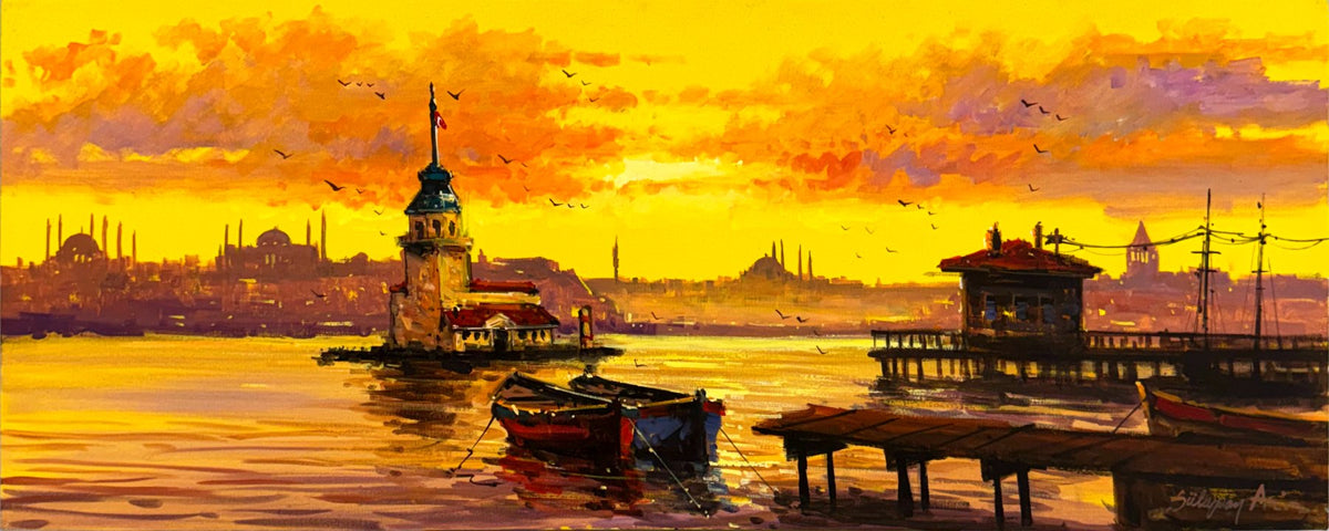 Kız Kulesi Günbatımı Yağlı Boya Tablosu Simurg Sanatevi