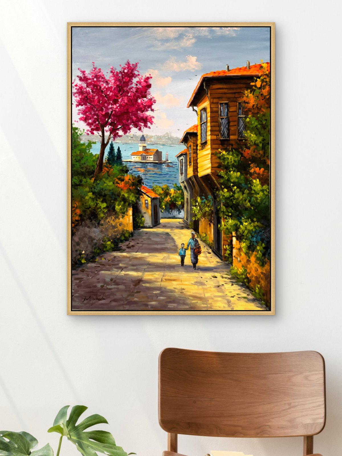 Çiçekli Yokuş Yağlı Boya Tablosu Simurg Sanatevi