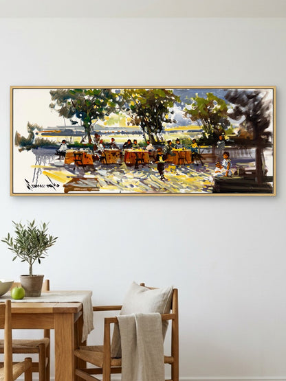 Su Kıyısında Kafe Yağlı Boya Tablosu Simurg Sanatevi