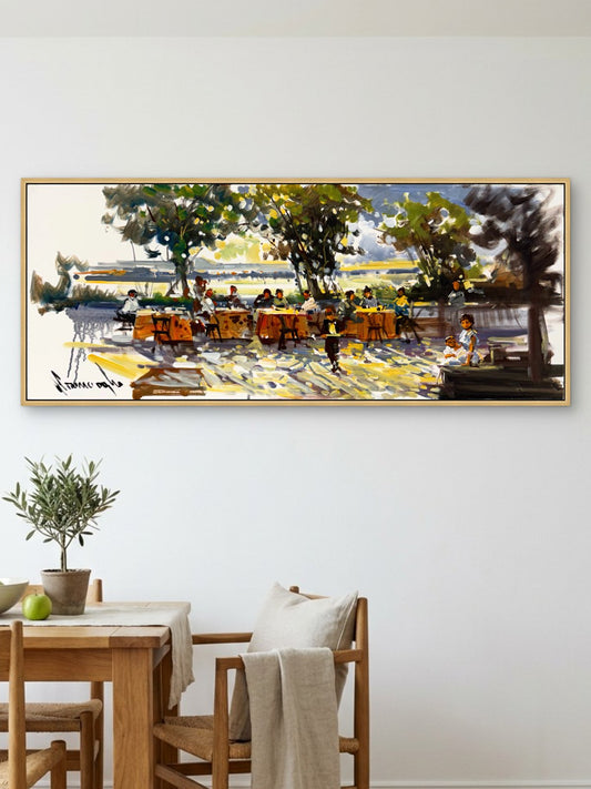 Su Kıyısında Kafe Yağlı Boya Tablosu Simurg Sanatevi