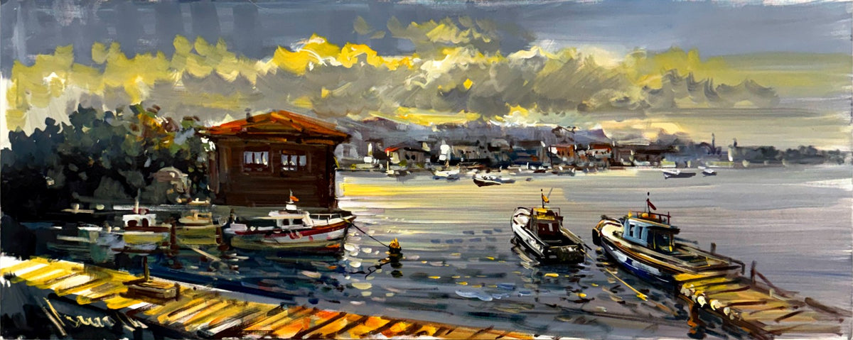 Fırtına Altında Liman Yağlı Boya Tablosu Simurg Sanatevi